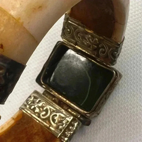 Antique Inlayed Bone & Malachite Tribal Bracelet Inlay Hinged Bracelet heavy 74g - Picture 14 of 14